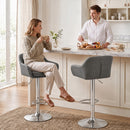 Set 2 Sgabelli Bar Girevoli 52x47x84-106 cm con Altezza Regolabile Poggiapiedi e Schienale in Velluto con Base in Metallo Grigio      