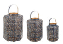 Set 3 Lanterne   in Metallo Kaylie Bomb Blu-Oro