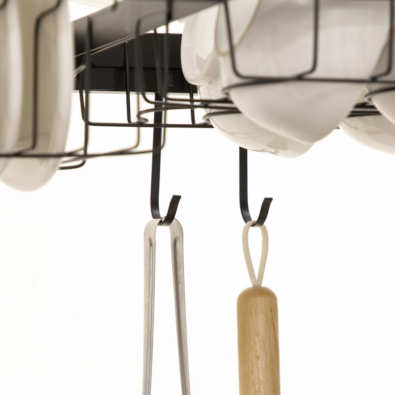 Scolapiatti da Lavello Modulabile a 2 Livelli con Piedini Antiscivolo 65x31,5x52,5 cm in Acciaio Nero      