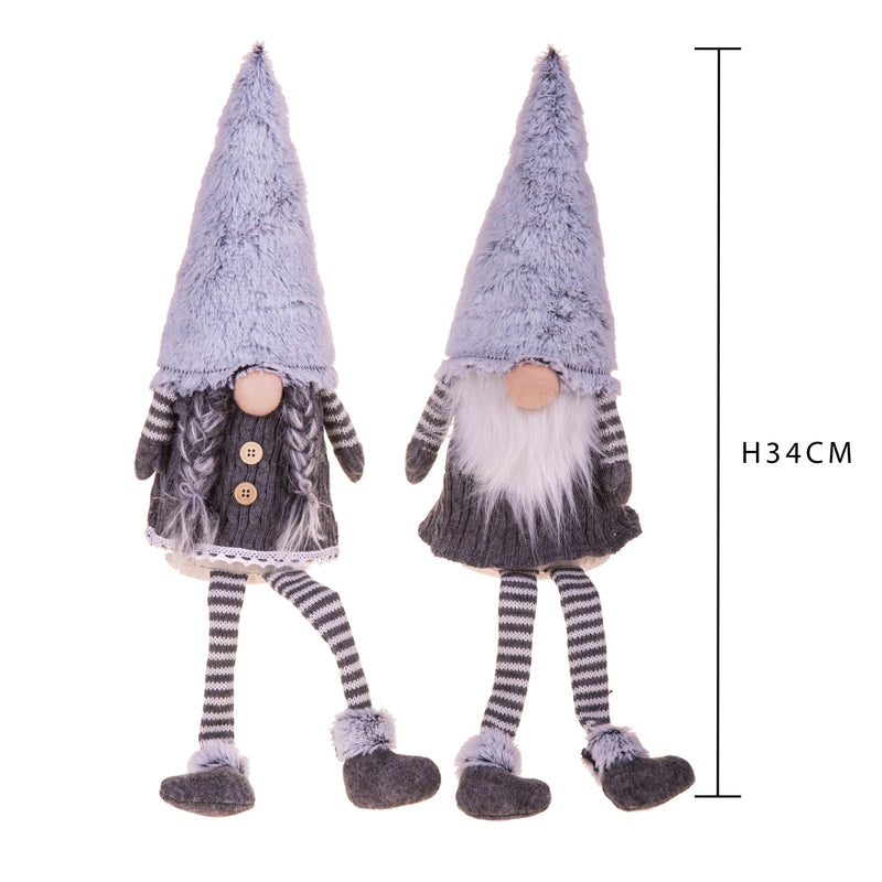 Set di 2 Elfi in Tessuto H34 cm in Tessuto Bianco/Grigio