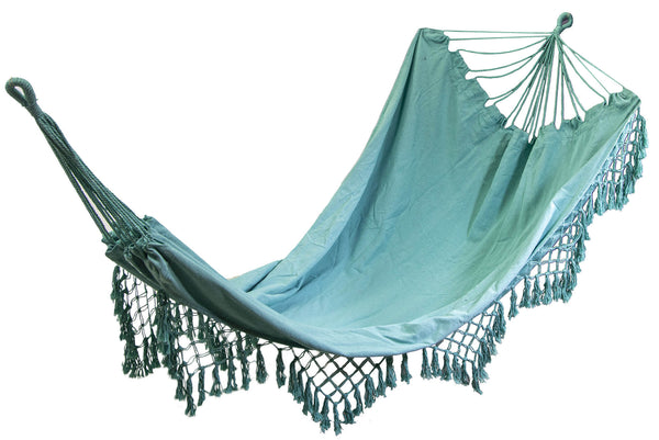 sconto Gartenhängematte 2x1,5m aus Stoff mit aquagrünen Fransen