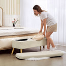 Panca Fondo Letto Contenitore 120x42x45 cm in Tessuto Teddy e Gambe in Legno Beige   