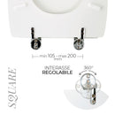 Copriwater Universale 35,5x44,3 cm in MDF Cerniere in Metallo Cromato Square Bianco Lucido