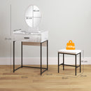 Mobile Toeletta con Specchio con Cassetto e Sgabello Imbottito in MDF Bianco   