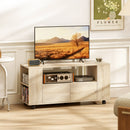 Mobile Porta TV 102x34.5x48.5 cm da 42" con Ruote Ripiani Regolabili e Cassetti Legno      