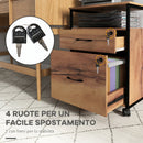 Cassettiera da Ufficio 44x40x66,5 cm con 2 Cassetti con Serratura Ruote Struttura in Acciaio Marrone Rustico      