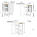 Tavolo Pieghevole da Pranzo 120x60x75 cm con 2 Ribalte e Ripiani in Truciolato Bianco  