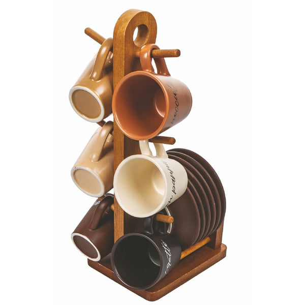 sconto Set 6 Tazzine da Caffè con Piattino e Stand Ø6x6 cm in Gres VdE Tivoli 1996 Shades of chocolat