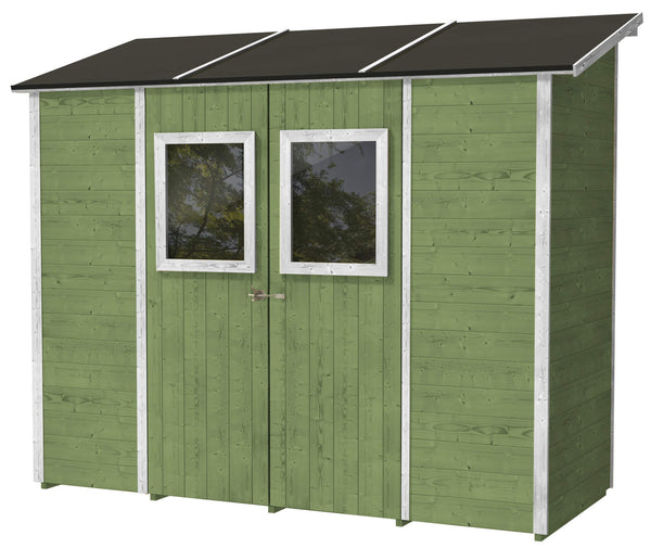 Gartenbox aus Holz für Werkzeuge 245 x 102 x 224 cm mit 2 Türen und Fenstern Ecla Green sconto