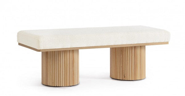 Panca 2 Posti 122x46x42,5 cm Cozy Japandi in Bouclè Bianco sconto