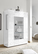 Credenza Mobile Soggiorno con Vetrina 2 Ante in Melaminico 120x42x166cm TFT Blossom Bianca
