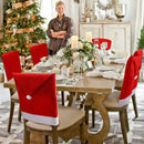 Set 6 Coprisedia Natalizi a Cappello di Babbo Natale 50x60 cm in Feltro Effetto Velluto Rosso e Bianco      