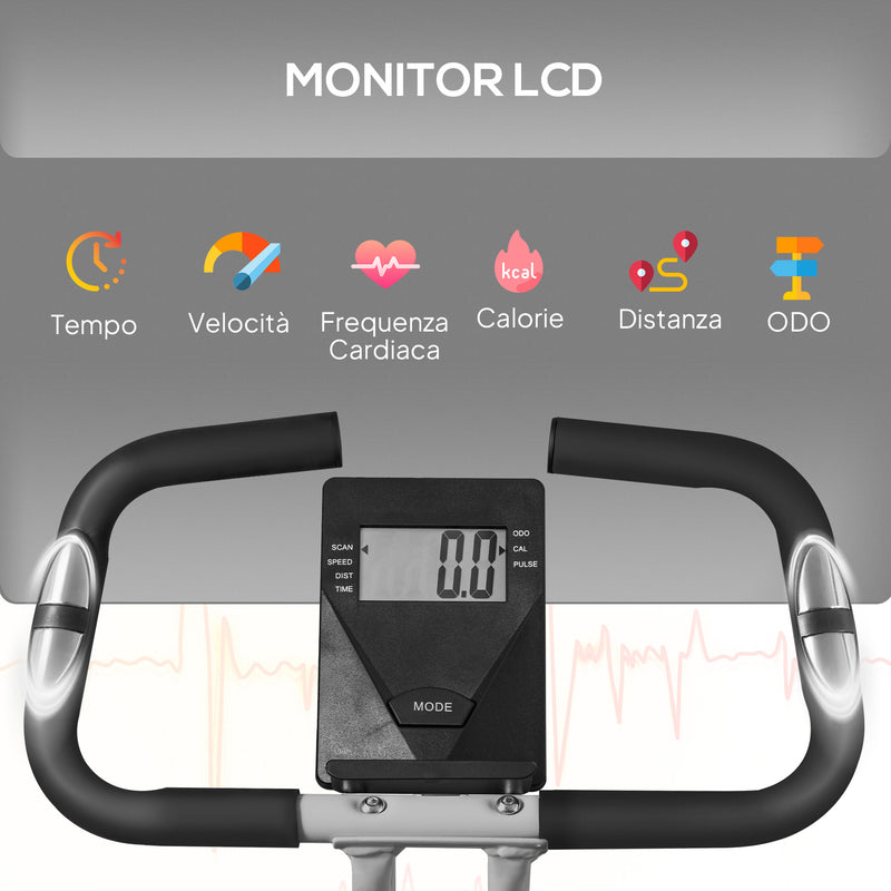 Cyclette Pieghevole Magnetica a 8 Livelli con Display LCD con Rotelle Grigio e Nero   