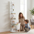 Libreria Moderna a 11 Ripiani Salvaspazio Stile Industriale 34,5x41,5x163,5 cm in Truciolato e Acciaio Bianco      