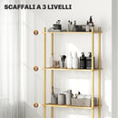 Mobile Sopra WC 63,5x25,5x181 cm a 3 Ripiani a Doghe Salvaspazio in Bambù   