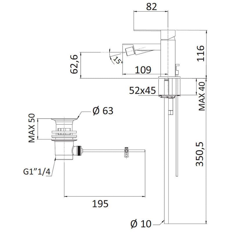 Rubinetto Miscelatore Monocomando Bidet in Ottone Mariani Polar Cromato