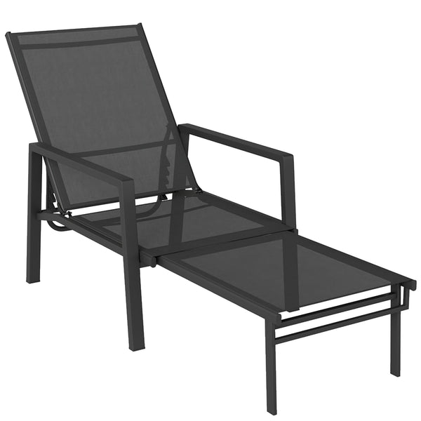 Sdraio Reclinabile 5 Posizioni 63x185x55 cm con Poggiapiedi Retrattile in Acciaio e Textilene Nero online