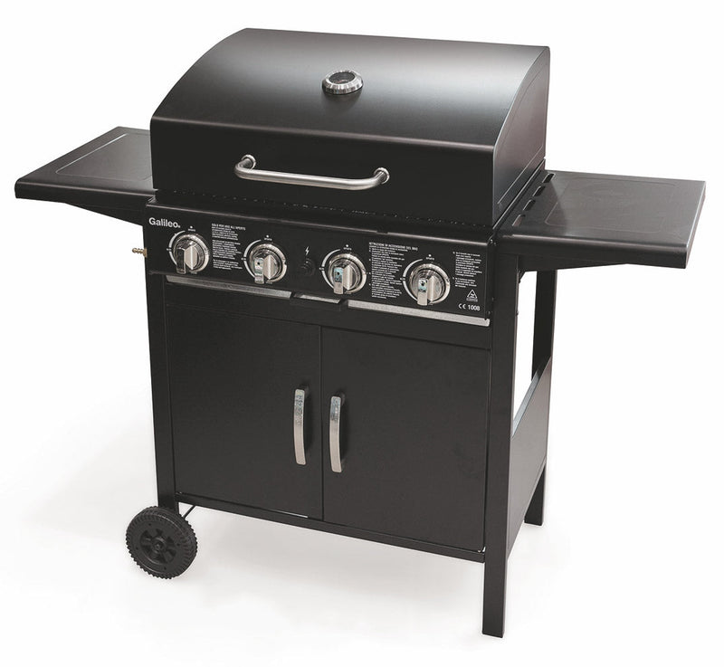 Barbecue a Gas 4 Bruciatori con Ripiani Lateriali Soriani Gastone Nero