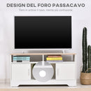 Mobile TV 3 Scomparti 2 Ante 105x40x52 cm per TV fino a 42" in Truciolato Bianco e Legno