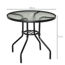 Tavolino da Giardino Ø80x72 cm Piano in Vetro con Foro in Metallo Nero      