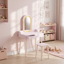 Set Toeletta Trucco Bambina 3-8 Anni 60x36x100 cm con Sgabello Specchio in Acrilico LED a 3 Colori e 2 Cassetti in MDF Rosa      