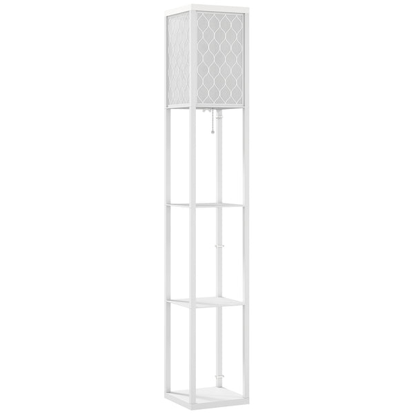 Lampada da Terra 2 in 1 Moderna 26x26x160 cm con 3 Ripiani Attacco E27 in MDF Bianco sconto