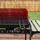 Barbecue a Carbonella 103x47x95 cm con Griglia Regolabile e 3 Ripiani in Metallo e Legno Rosso  