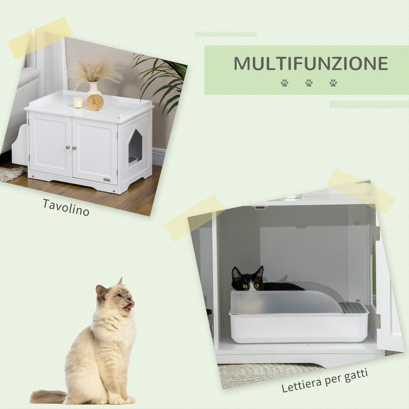Mobile Lettiera per Gatti a 2 Ante con Divisorio Interno Regolabile 86x48x52 cm Bianco  
