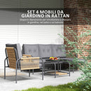 Set Salotto da Giardino Divano con Chaise Longue Poltrona e Tavolino in Rattan Grigio   