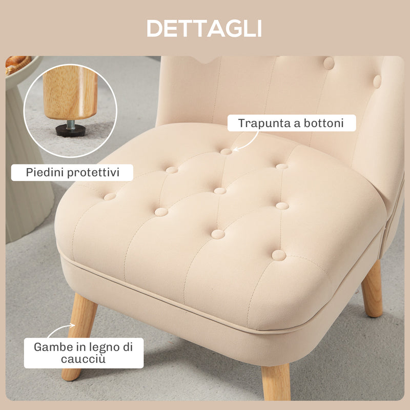 Poltrona da Soggiorno e Camera 60x66x79 cm Trapuntata a Bottoni in Velluto Beige  