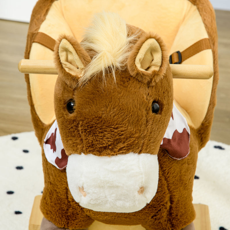 Cavallo a Dondolo per Bambini in Legno e Peluche Cavallino Marrone