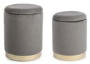 Set 2 Pouf Contenitore Polina Grigio in Tessuto effetto Velluto