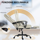 Sedia da Ufficio Reclinabile 65x67x111-119 cm con Poggiapiedi e Rotelle in Finta Pelle Beige      