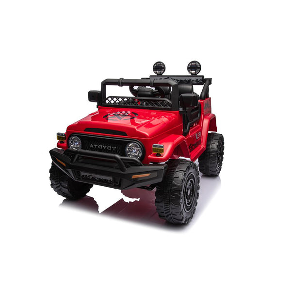 Macchina Elettrica per Bambini Fuoristrada Toyota Fj Cruiser 12V Telecomando Ruote in Gomma e Sedile in Pelle Rosso acquista