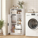 Mobile Bagno Slim 50x25x100 cm con Cassetti e Ripiani Aperti in Truciolato Bianco      