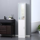 Mobile a Colonna Bagno 32x28x162 cm con Anta Superiore a Specchio Rivestimento in Melamina Bianco  