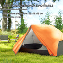 Tenda da Campeggio 2 Posti Impermeabile 280x225x110 cm con 2 Vestiboli e 2 Porte Arancione   