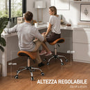 Sgabello da Lavoro a Sella con Ruote 52x53x49-61 cm ad Altezza Regolabile in Metallo Cromato e Poliuretano Marrone      