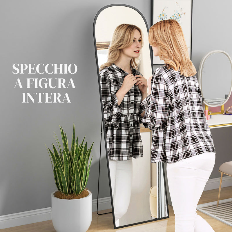 Specchio da Terra e Parete Moderno con Supporto Pieghevole 50x170 cm in Lega di Alluminio Nero      