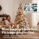 Albero di Natale Innevato Ø135x210 cm con 450 Luci LED Bianco Caldo 1080 Rami Ignifughi Timer Telecomando e 8 Modalità      