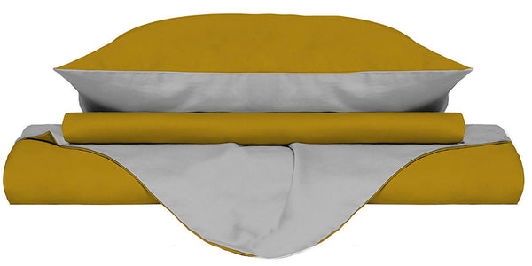 prezzo Bettbezug mit Tasche und Kissenbezügen, wendbar, Senf/Hellgrau, verschiedene Größen