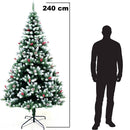 Albero di Natale Innevato Mingerl 240 cm 1624 Rami Super Folto con Pigne e Bacche Rosse in Metallo Verde      