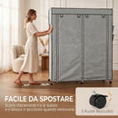 Armadio Portatile 166x42,5x167 cm con Ruote 10 Scomparti e 2 Barre Appendiabiti in Tessuto non Tessuto e Acciaio Grigio Scuro      