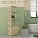 Colonna Bagno con 3 Ripiani e Cesto Portabiancheria in Tessuto 44x33x160 cm in Legno di Bambù 