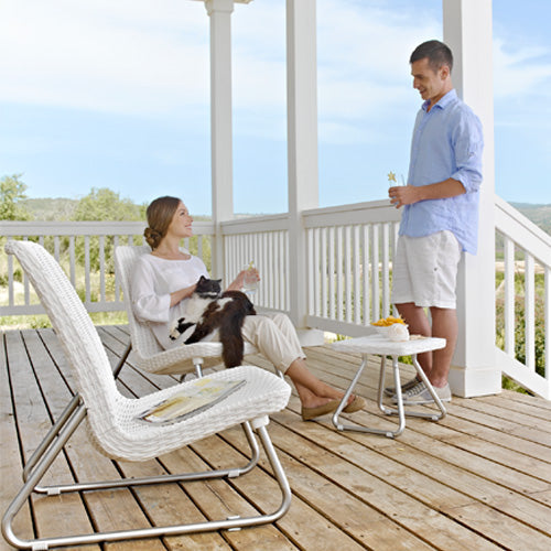 prezzo Komplettes Wohnzimmer aus Harz in Polyrattan-Optik für Gartenmöbel Hausgarten Keter Rio Patio Weiß