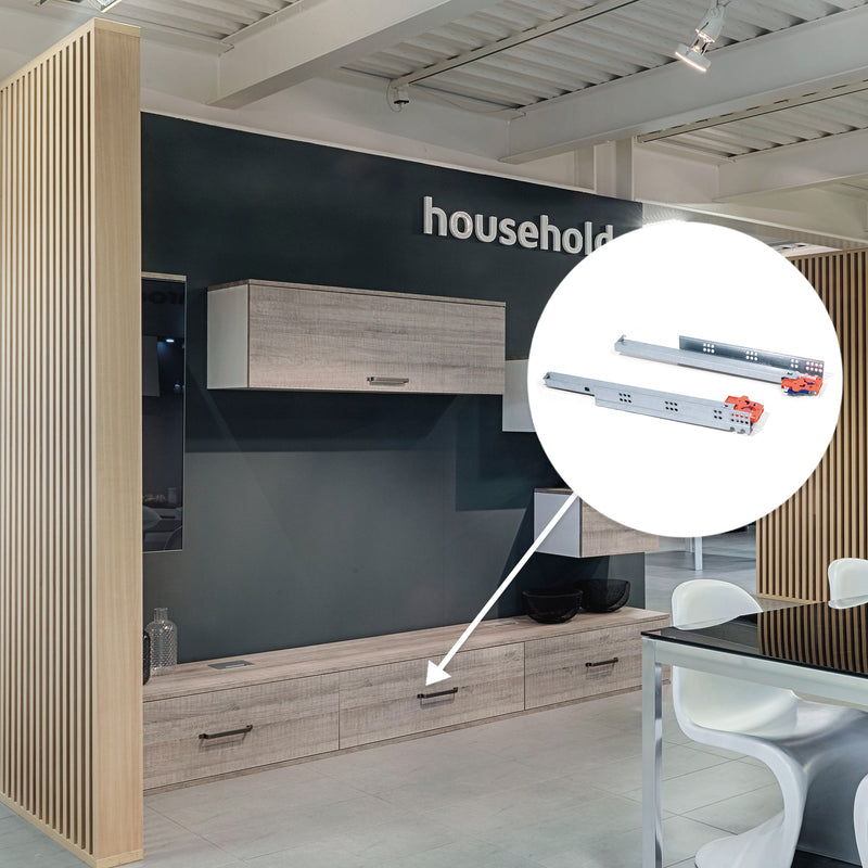 Guide a Scomparsa Slippe per Cassetti ad Estrazione Totale P390 Zincato Emuca