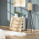 Cassettiera 4 Cassetti 76x35x72 cm in Legno e Maniglie in Alluminio Bianco e Rovere  