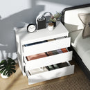 Cassettiera 3 Cassetti Moderna senza Maniglie per Camera e Soggiorno 80x39x73 cm Laccato Bianco      