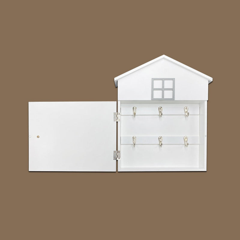 Cassetta Porta Chiavi 24x6x29,5 cm 6 Ganci in Legno Bianco