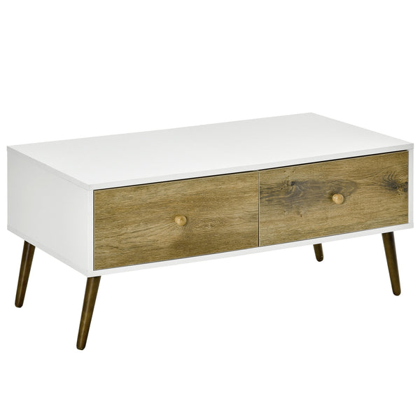 Niedriger Tisch 4 Schubladen 100 x 53,5 x 45 cm aus Spanplatte und weißem Buchenholz prezzo